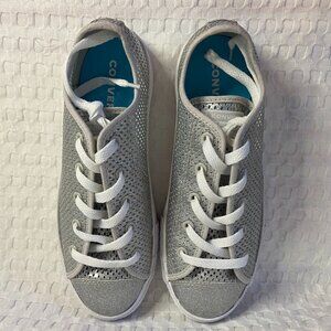 Converse New Sneakers Girls Size 4 Chuck Taylor Perforated Metallic Silver